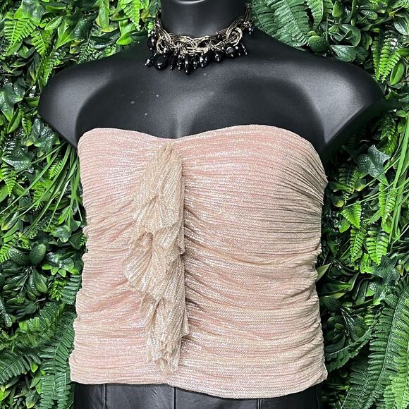 ANTHROPOLOGIE MAEVE Top Women XL Pink Ruffle Strapless Metallic Tube Top 2384‎ - Picture 5 of 6